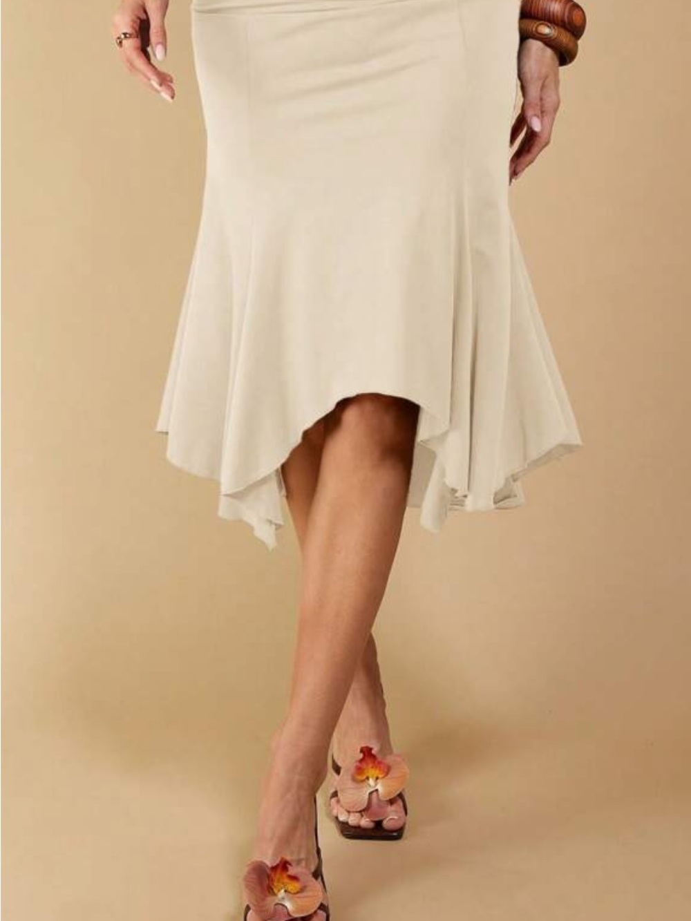 Women's Asymmetrical Cream Flounce Skirt